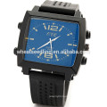 Square dial blue face army silicone wristband watch